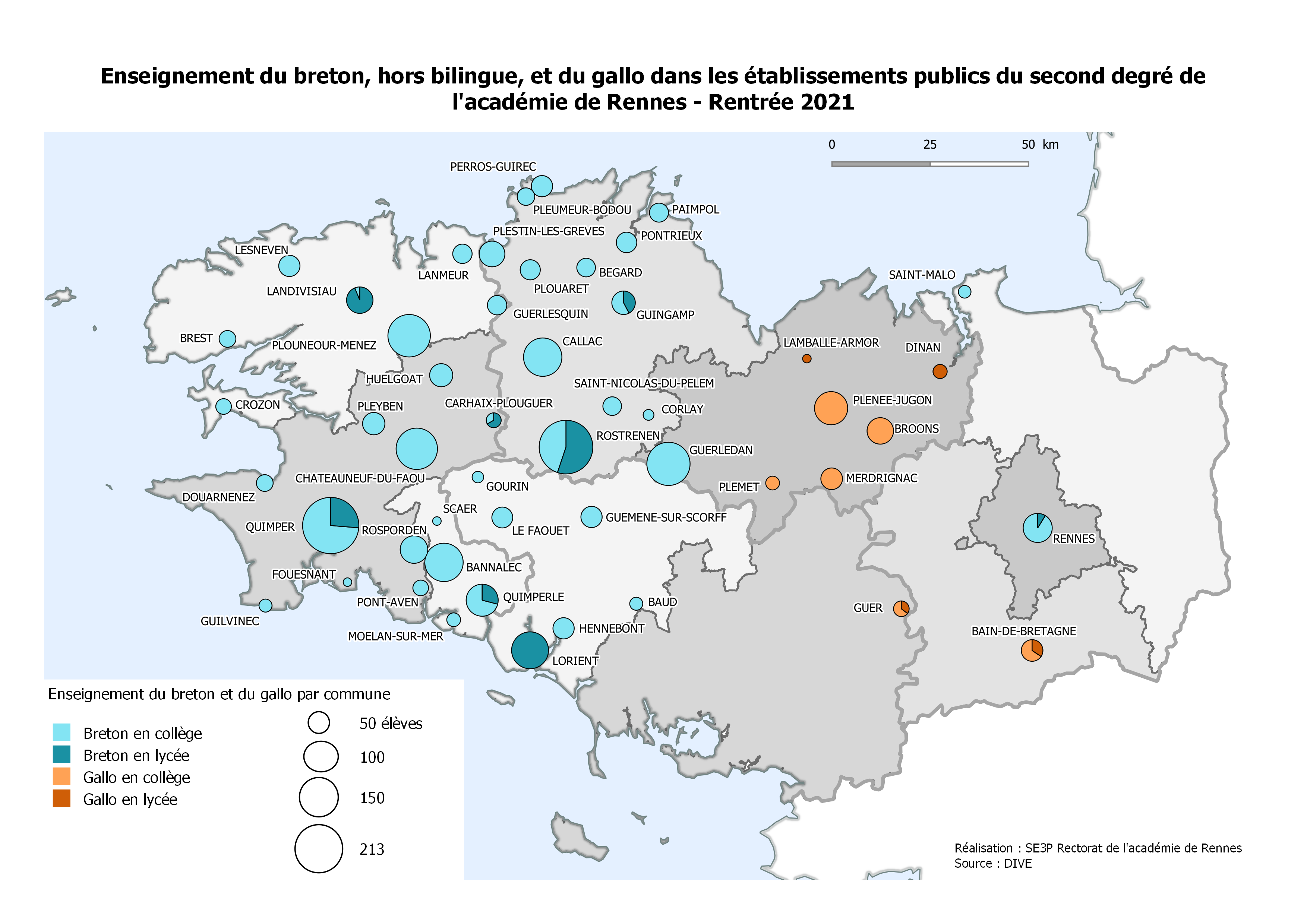Carte enseignement breton et gallo établissements publics rentrée 2021