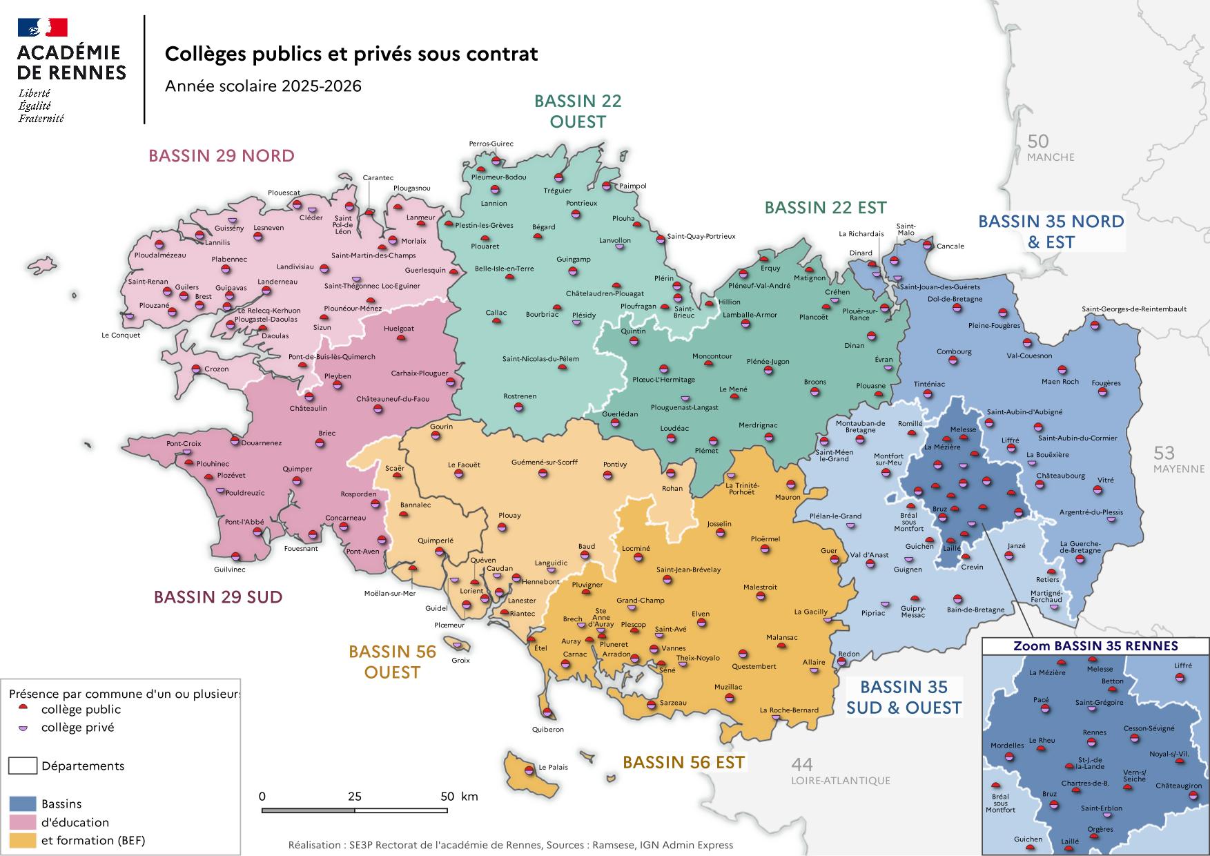 Carte colleges publics et privés sous contrat