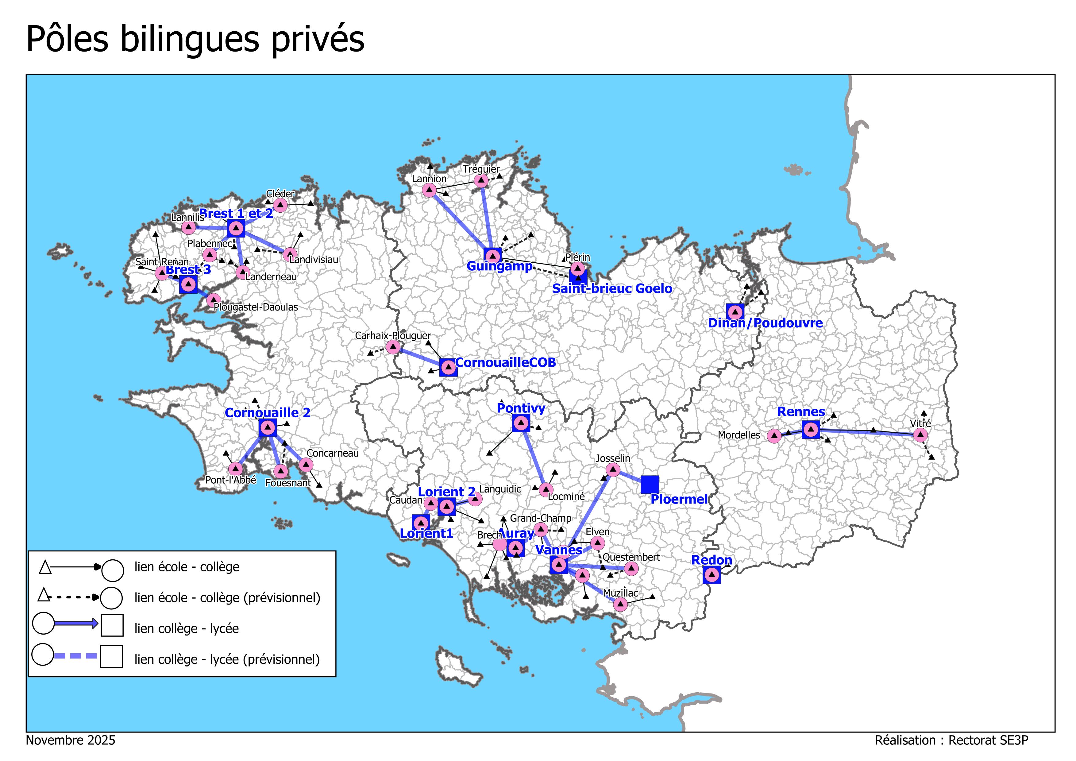 Carte des pôles bilingues privés