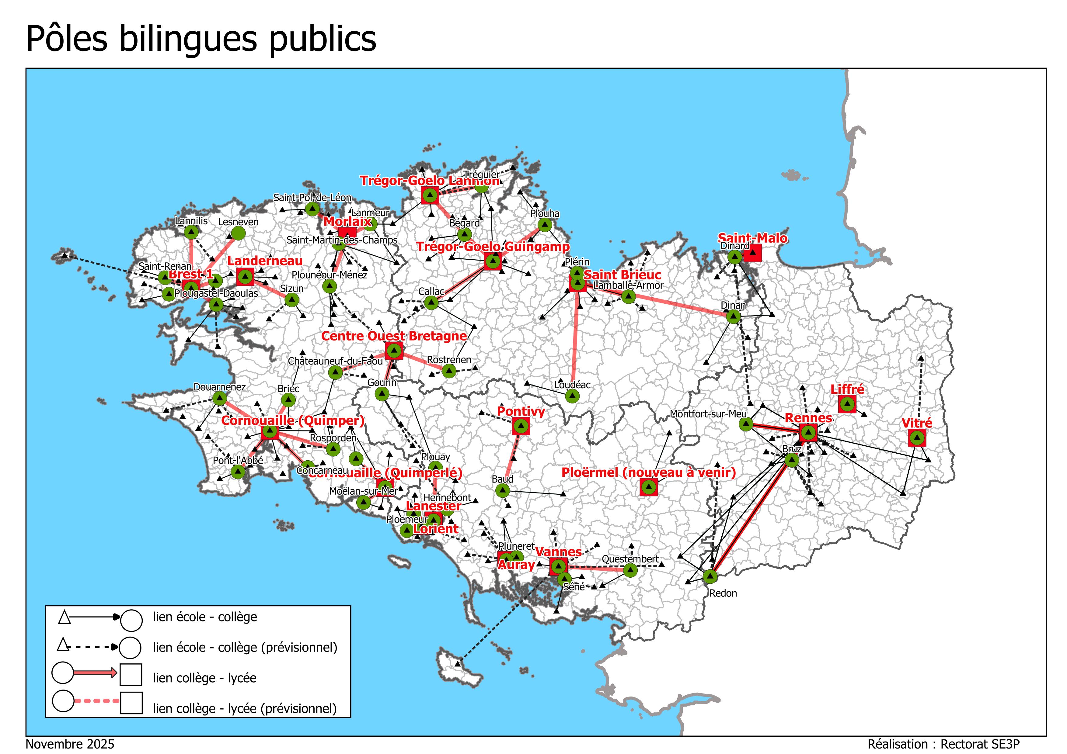 Carte des pôles bilingues publics