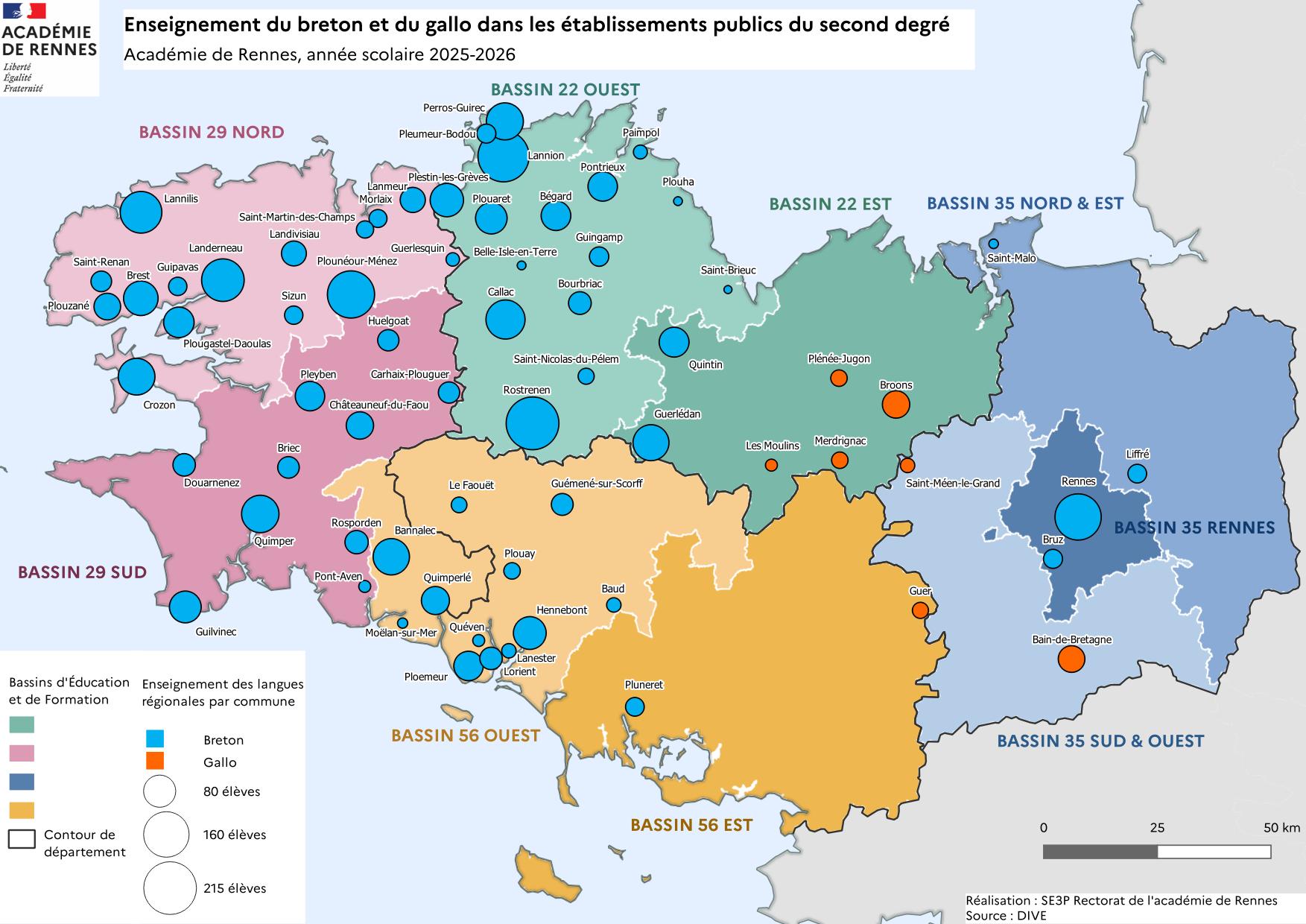 Carte enseignement breton et gallo etablissements publics du second degré