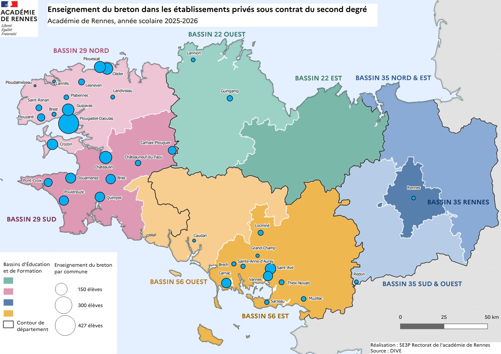 Carte enseignement breton etablissements privés sous contrat du second degré
